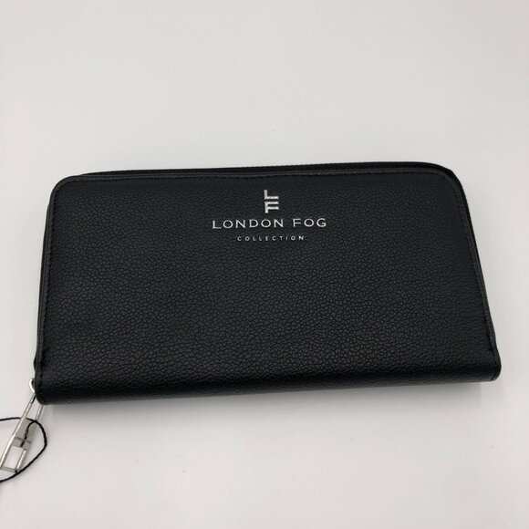 London Fog Cambridge Zip Around Wallet Black Faux Leather Elegant Compact NWT‎ - Picture 4 of 5